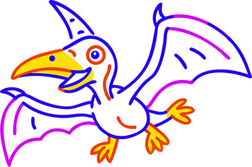 Obraz premium Cute Cartoon Pterodactyl Flying Blue Purple Yellow Orange