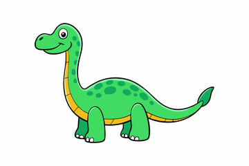Naklejka premium Cute Green Brontosaurus Cartoon Illustration dinosaur