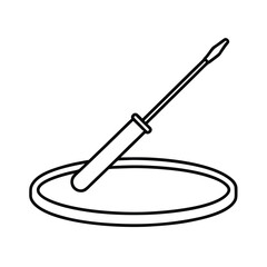 Screwdriver set on metal tray detailed outline in line art Vector illustration