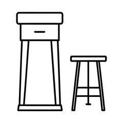 Bar stool beside kitchen island detailed outline in line art Vector illustration