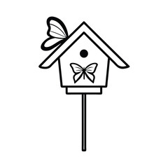 Butterfly house mounted on post detailed outline in line art Vector illustration