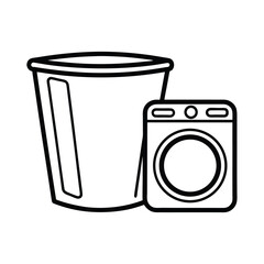 Laundry hamper beside washing machine clean line scene Vector illustration