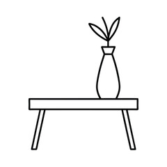 Minimalist wooden coffee table with plant vase clean line scene Vector illustration