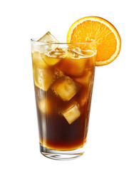  Cold brew orange mocktail with citrus twist and coffee blend on transparent background