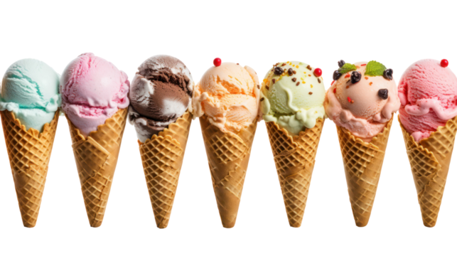  Collage of assorted ice cream on transparent background