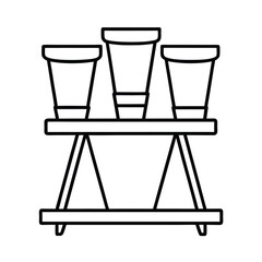 Terracotta flower pots on wooden stand clean line scene Vector illustration