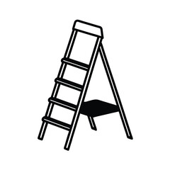Folding step ladder with paint tray clean line scene Vector illustration