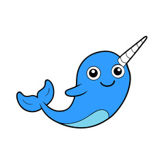 Obraz premium Cute Vector Illustration of a Smiling Cartoon Narwhal