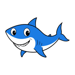 Cute Vector Illustration of a Smiling Cartoon Shark