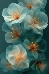Fototapeta premium Delicate Soft Blue and Cream Flower Blossoms on a Dark Background