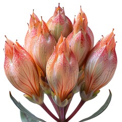 Closeup Protea Compacta Flower Buds with Red Speckles on Transparent Background