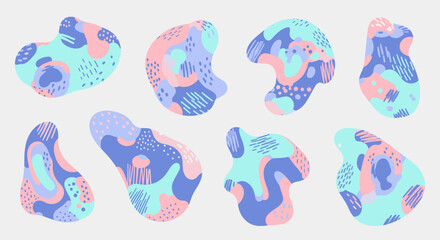 Abstract Pastel Shapes Collection of Irregular Pink, Blue, and Green Organic Forms