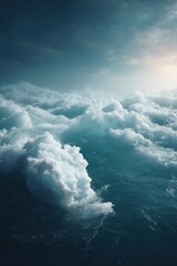 Naklejka premium Dramatic Ocean Waves with Light Reflection and Stormy Atmosphere