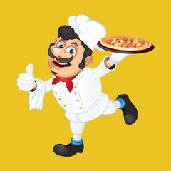 Pizza Chef Cartoon Mascot Vector Illustration