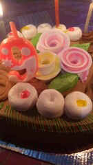 cake photo with candal, party , decorated cake, night 