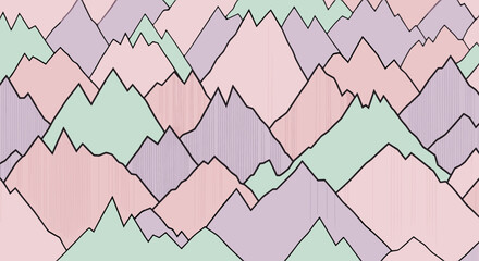 Pastel Pink Purple Green Abstract Mountain Landscape Illustration