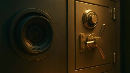 Safe home investment with gold metal safe door lock and combination dial securing valuable assets and strong protection for your investment