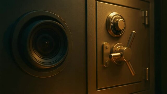Safe home investment with gold metal safe door lock and combination dial securing valuable assets and strong protection for your investment