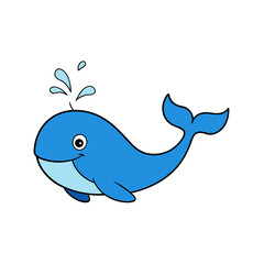 Naklejka premium Simple Vector Illustration of a Blue Whale with Water Spout