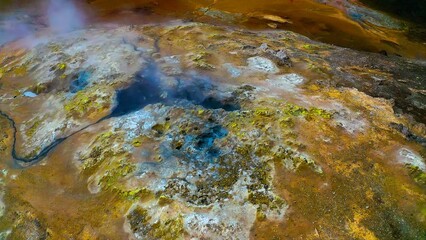 Aerial view of the volcanic Hverir Geothermal Area, located in the Mývatn region of northern Iceland.