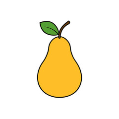 Simple Vector Illustration of a Yellow Pear with Green Leaf