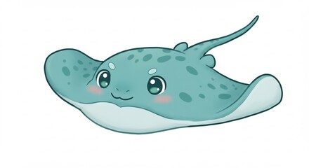 Fototapeta premium Adorable cartoon stingray swims playfully in soft light. AI Generated