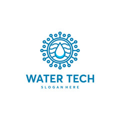 Blue water drop  design with network symbol.