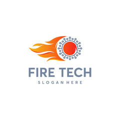 A  design featuring a stylized fire and a technology-related symbol.