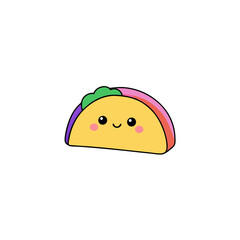 Kawaii Taco with Joyful Face and Rainbow Trail