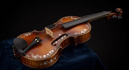 Obraz premium Ornate Violin Rests Elegantly Dark Background. AI Generated