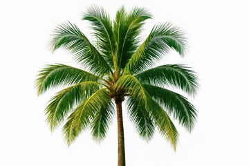 Tropical palm tree with lush fronds isolated on pristine white background