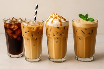 Iced coffee collection cold brew beverages summer drinks