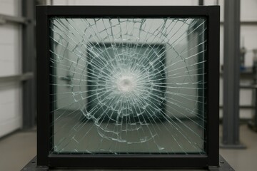 Shattered safety glass impact pattern bullet penetration ballistic testing industrial