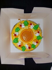 cake photo with candal, party , decorated cake, night 