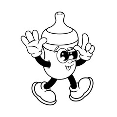 Retro character design from funny baby bottle outline