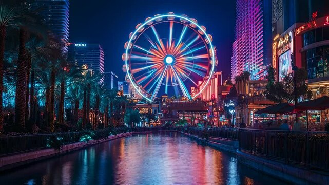 Nighttime view of the High Roller Observation Wheel at The LINQ Promenade Las Vegas