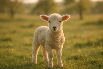 Fototapeta premium Young sheep lamb adorable farm animal pastoral