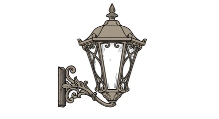 Elegant Ornate Wall-Mounted Lantern Architectural Design Illustration