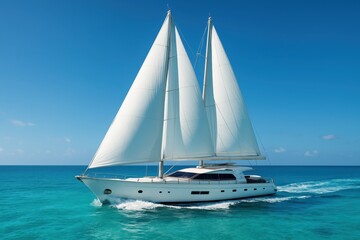 Obraz premium Elegant sailing yacht cruising through crystal blue waters during perfect weather conditions for luxury travel