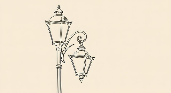 Fototapeta Elegant Double Street Lamp Post Design Architectural Line Drawing