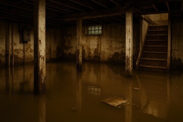 Flooded basement interior showing water damage and emergency restoration needs