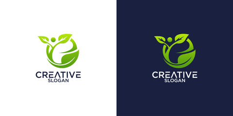 leaf and person logo vector design