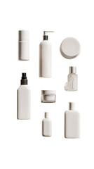 Symmetrical and Elegant Layout of Beauty Products with Minimalist Design on Transparent Background

