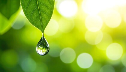 A single water droplet clings delicately to the vibrant tip of a lush green leaf in soft light.