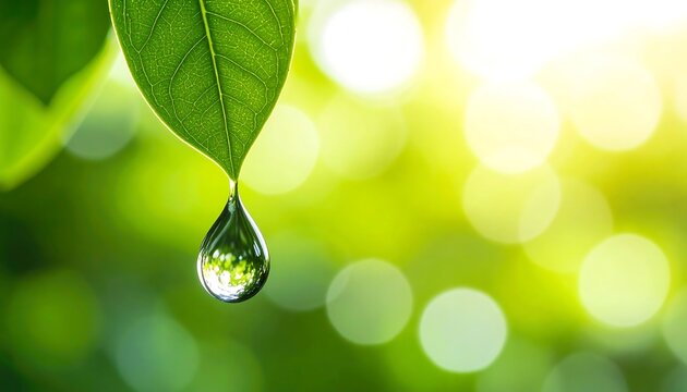 A single water droplet clings delicately to the vibrant tip of a lush green leaf in soft light.