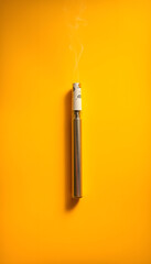disposable electronic cigarettes or vapes on yellow background. copy space. nicotine vapor stick. bad addiction and artificial nicotine isolated with white highlights, png. Highlighted by white