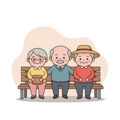 Senior friends sitting together on park bench in cheerful mood  