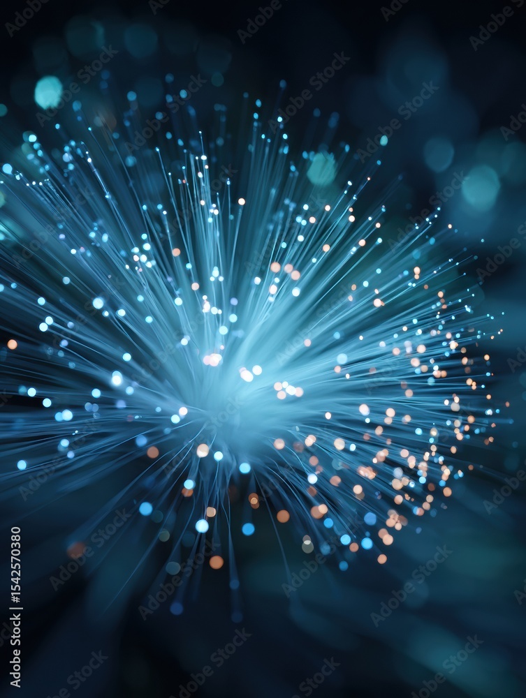 Poster glowing fiber optic cable cluster representing nerve overload in a dark environment