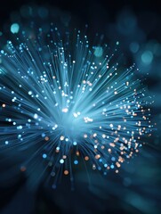 Fototapeta premium Glowing Fiber Optic Cable Cluster Representing Nerve Overload in a Dark Environment