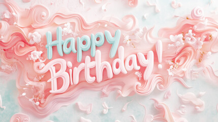 Art nouveau inspired happy birthday design with elegant pastel elements
